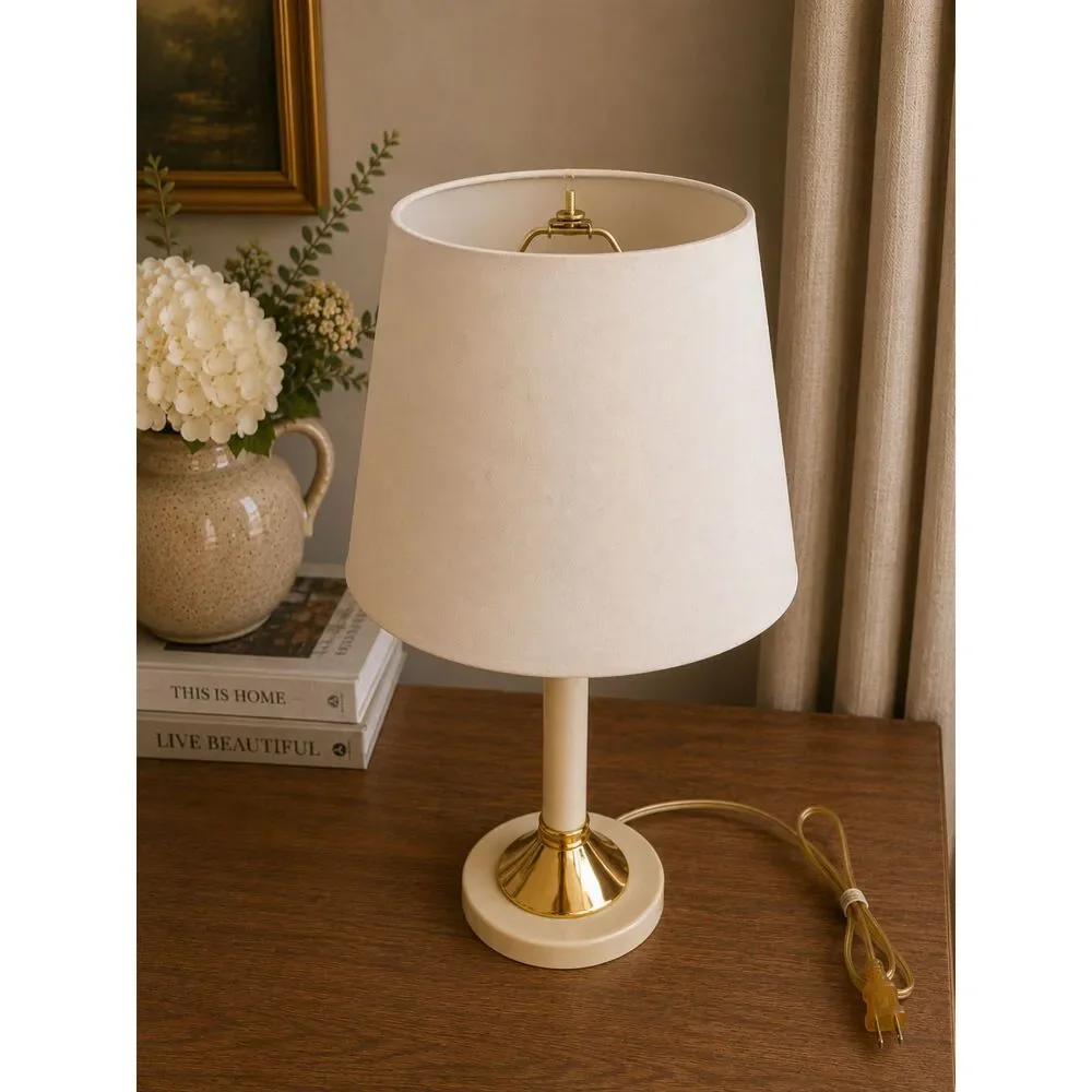 Vintage Cream & Brass Table Lamp with Shade